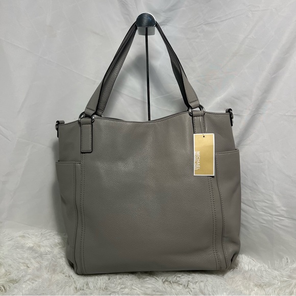 NWT MICHAEL Michael Kors Crosby Leather Tote Grey Leather with Crossbody Strap - Picture 2 of 10